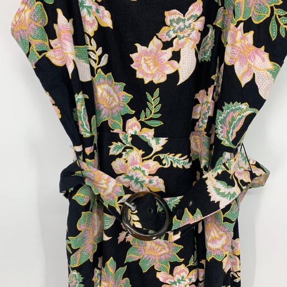 Who What Wear Dress Womens Size XL Linen Blend Black Floral Print Belted Midi - Picture 5 of 12